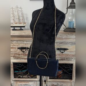 Ashley Moore Navy Blue Aluminum Metal Mesh Handbag/Crossbody Gold Accents